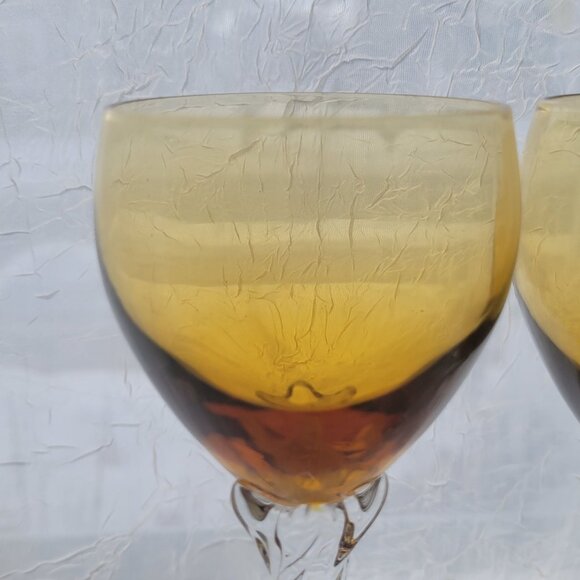Set Of 2 Amber & Clear Twisted Stem Wine Glasses - Picture 5 of 5